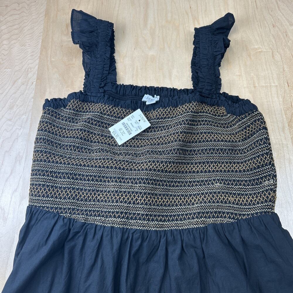 J.Crew Smocked Tiered Dress Women’s Medium Black Cotton Ruffle Straps NWT - Picture 3 of 11